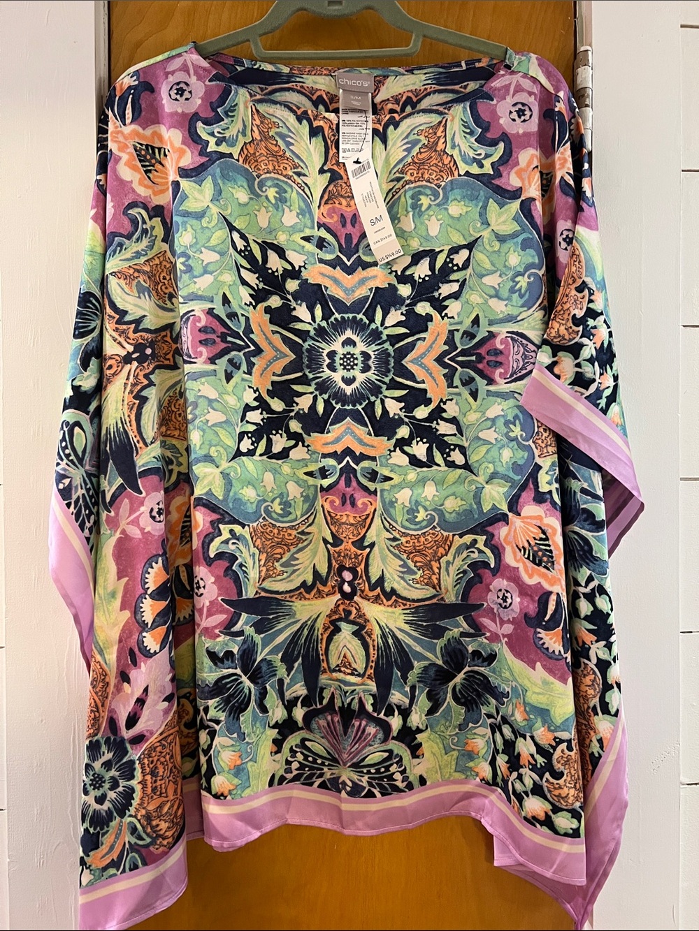 Chico's Multicolor Floral PonchoTunic with Pink Trim